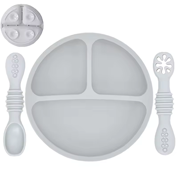 Plato con triple compartimento - Gris / Mostaza / Petróleo / Rosa Oscuro